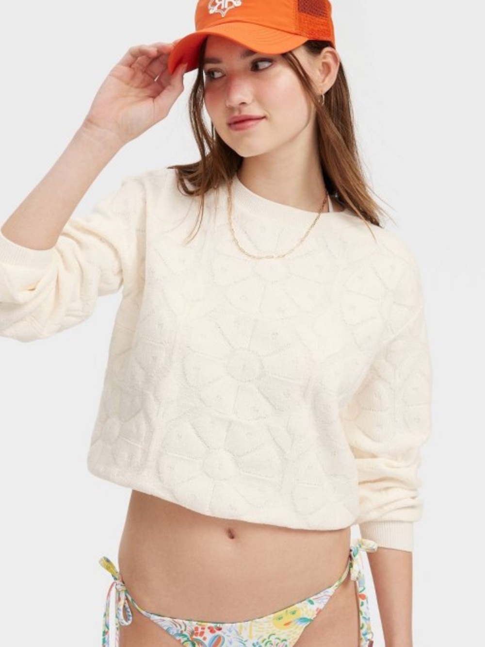 💗🐰Roller Rabbit x Target Daisy Floral Embossed Terry Sweatshirt Cream Size L